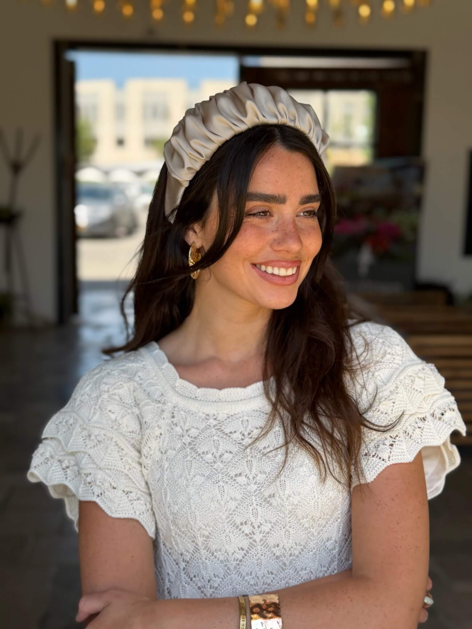 קשת לשיער סאטן בז גולד חלק מבריק