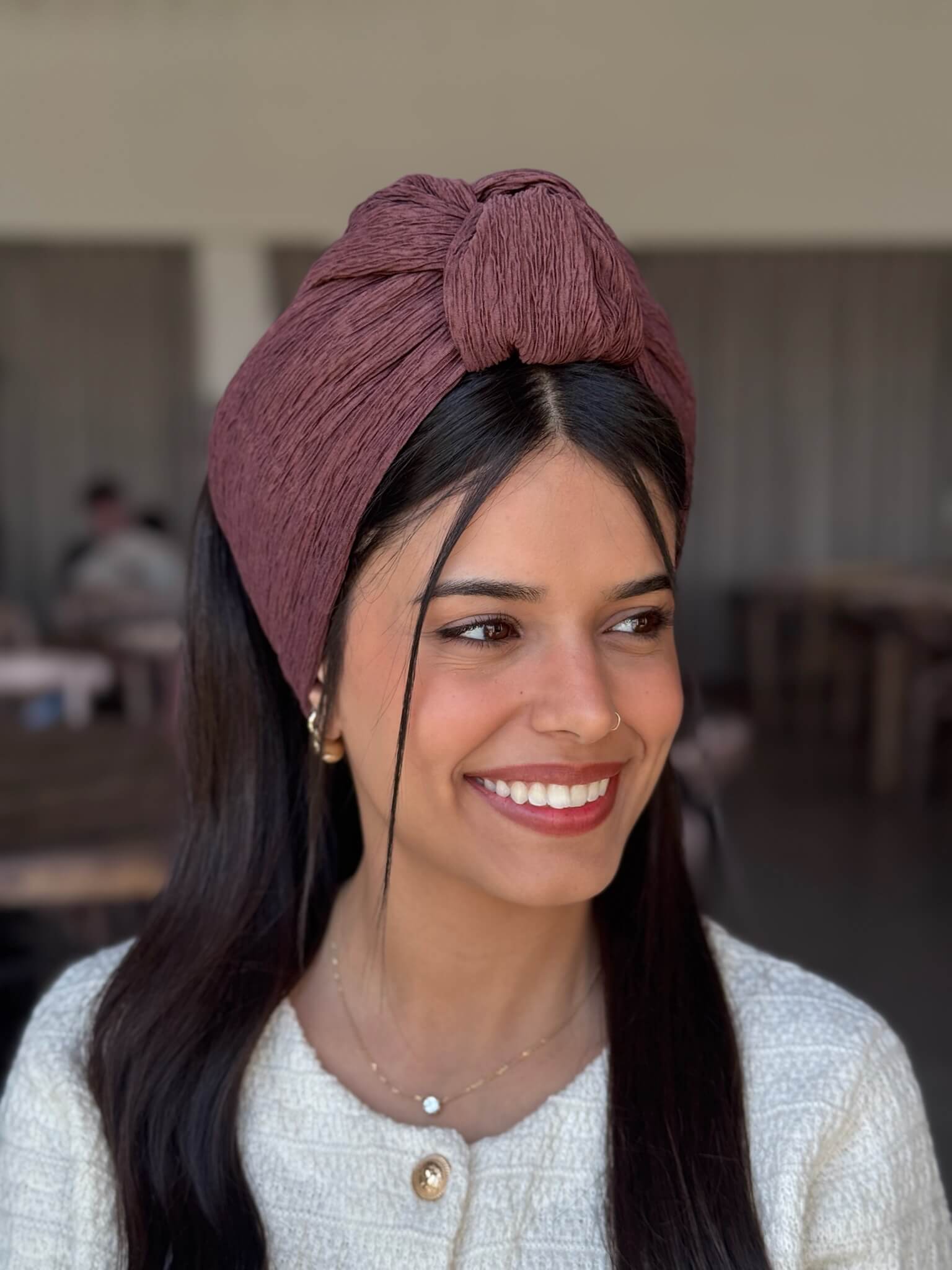 סרט קשירה לשיער בד  מיני פליסה חום שוקולד