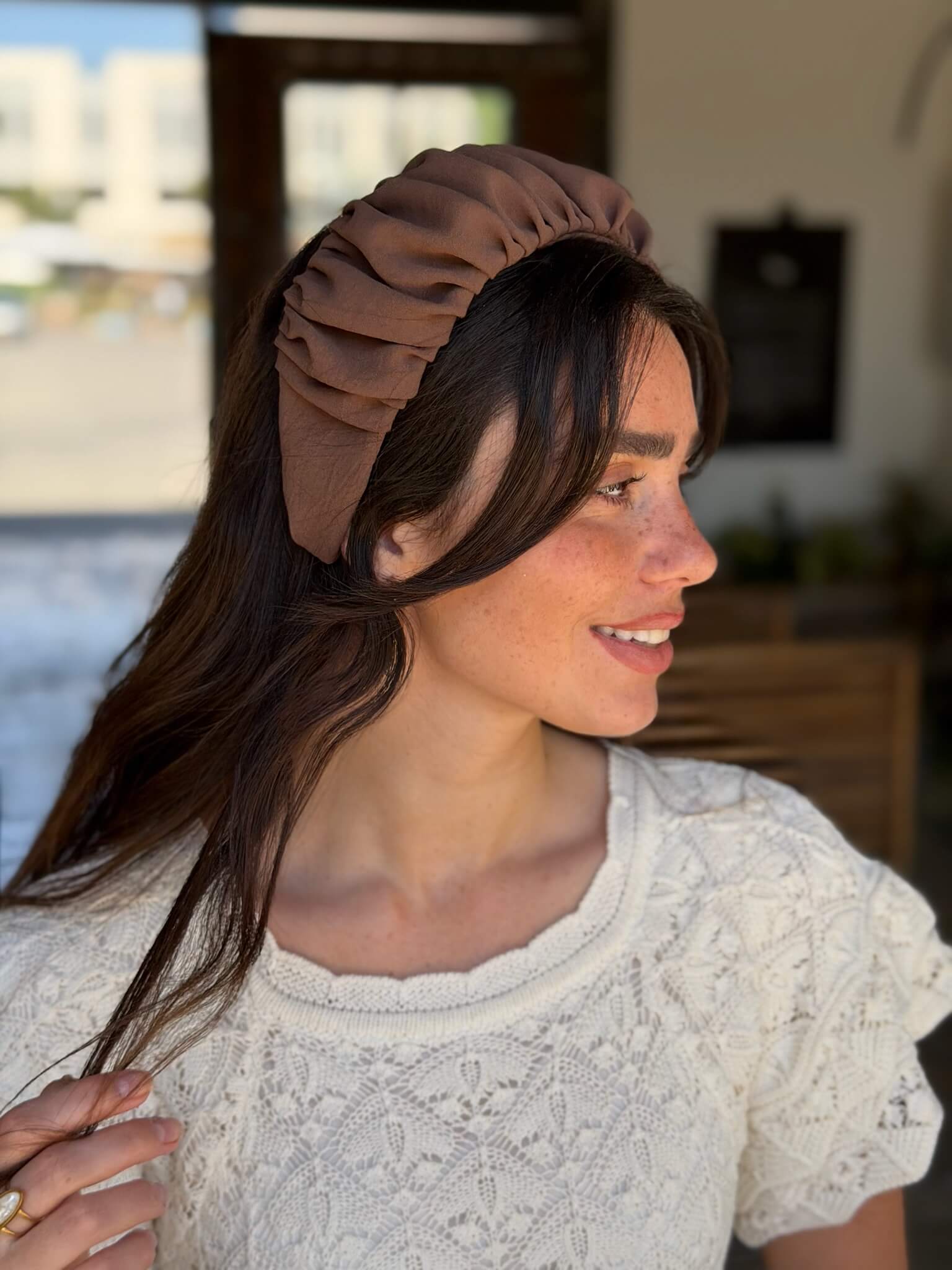 קשת לשיער שיפון מט מוקה חום