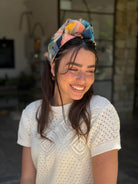 סרט קשירה לשיער בד דמוי פשתן אבסרקטי