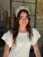 קשת לשיער בד שיפון פירחוני בשילוב פייט עדין