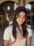 קשת לשיער שיפון מט בגוון חום שוקולד