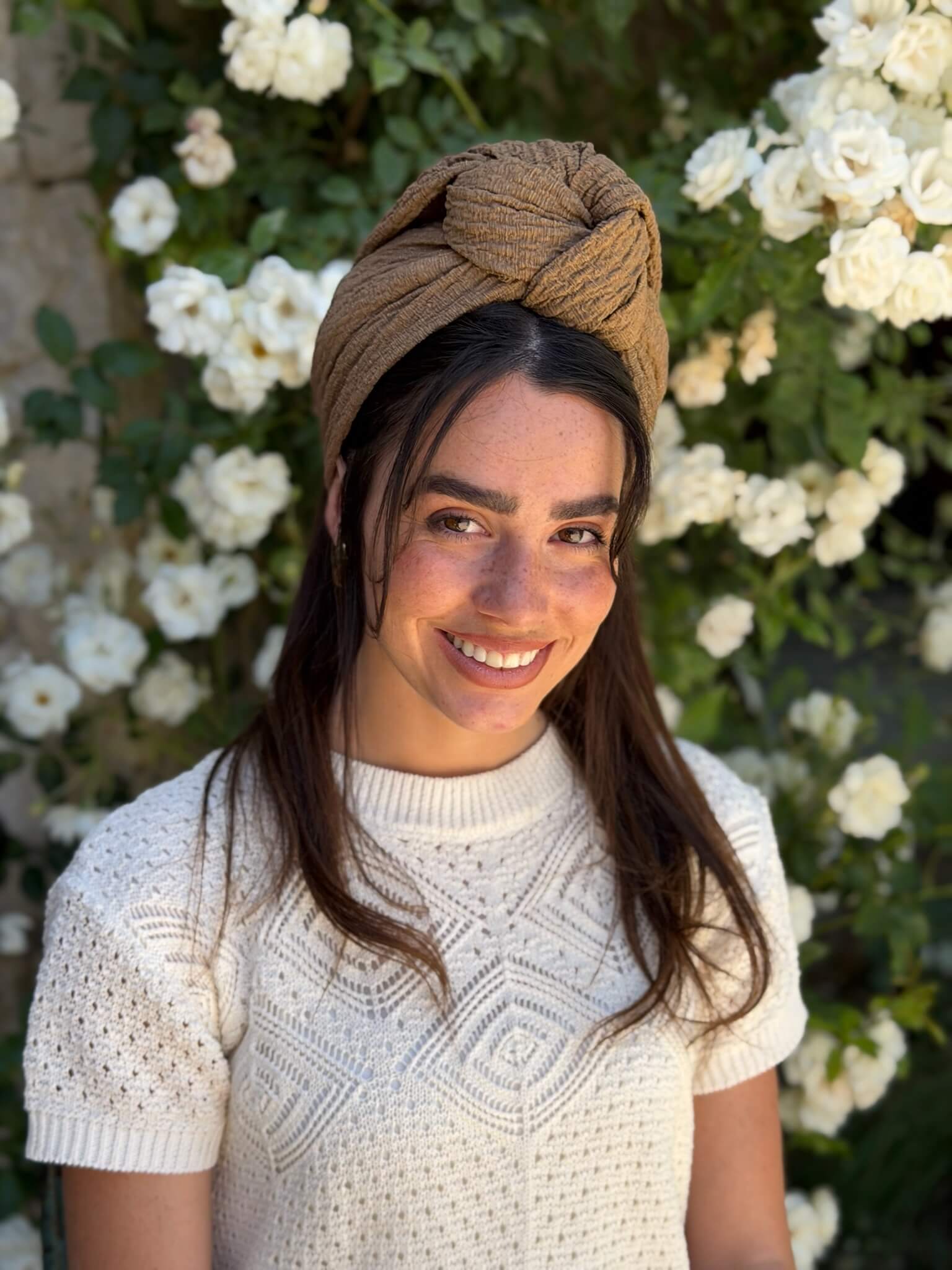 סרט קשירה לשיער בד בועות חום קאמל