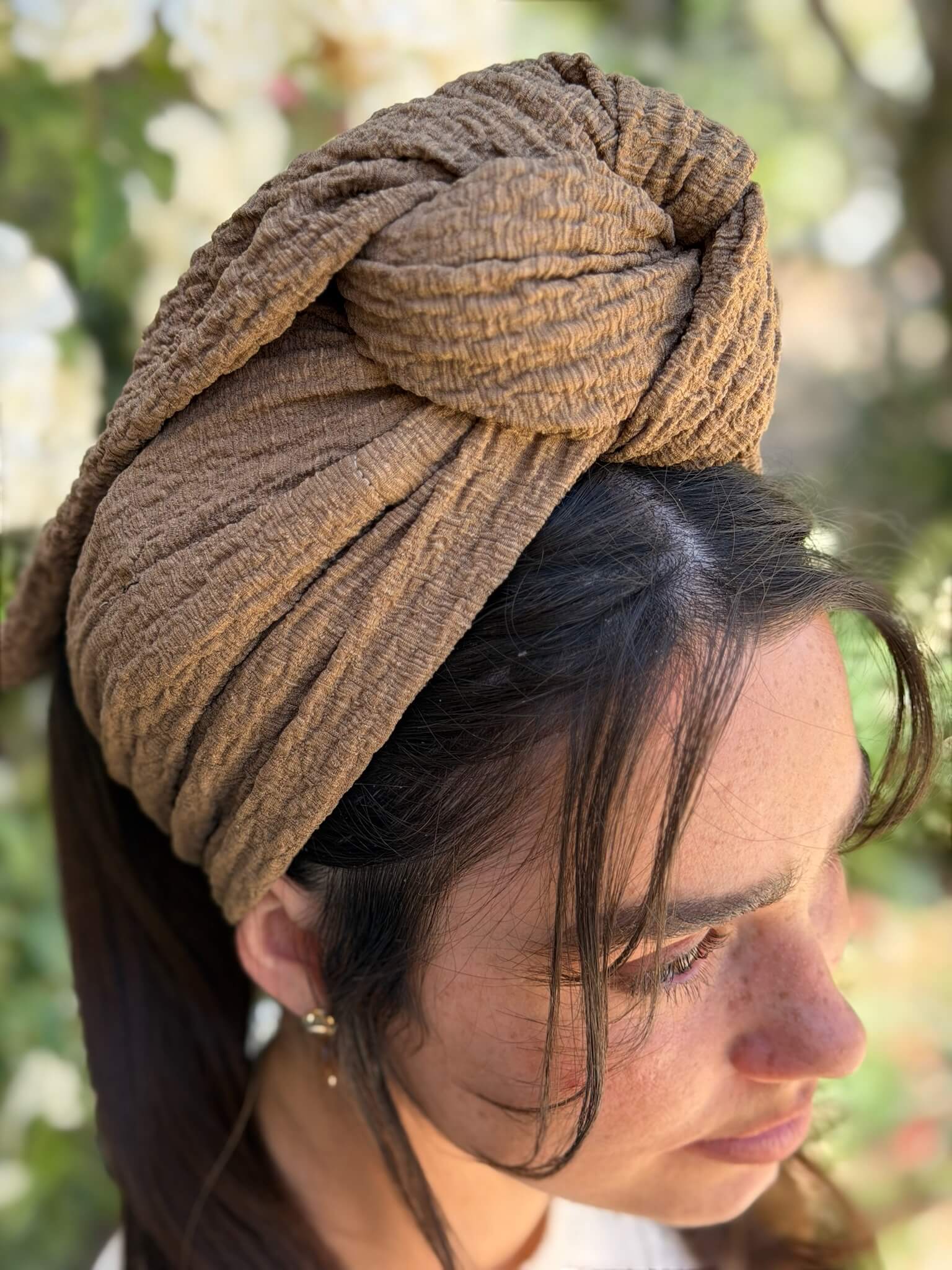 סרט קשירה לשיער בד בועות חום קאמל