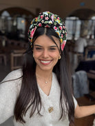 סרט קשירה לשיער שיפון שחור פרחוני מקושקש