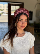 קשת לשיער שיפון ורוד עתיק מנומר