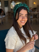 קשת לשיער שיפון ירוק אמרלד מנומר צבע על צבע