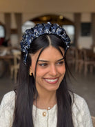 קשת לשיער שיפון נייבי פרחוני
