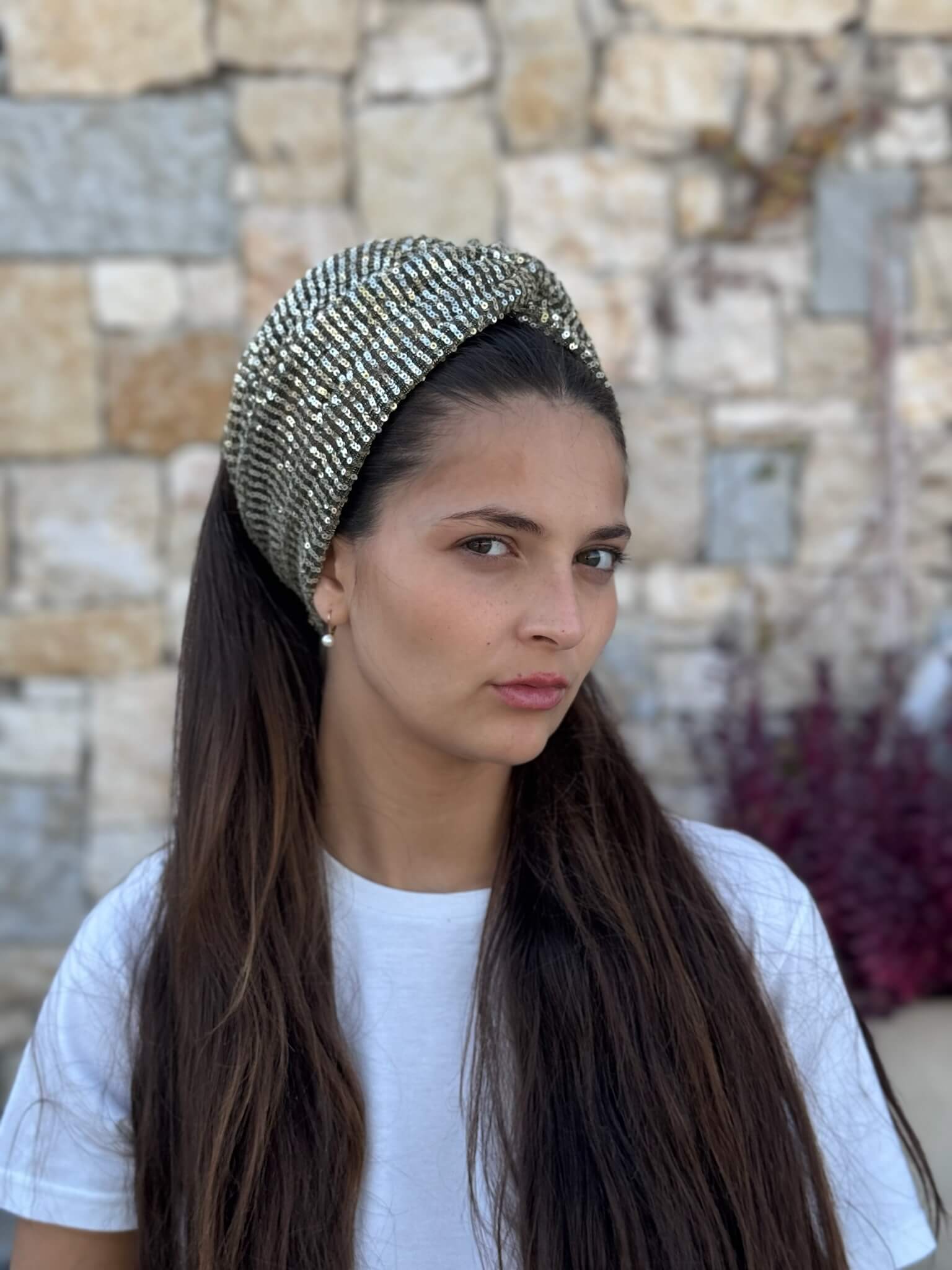טורבן פייטים חום מוזהב