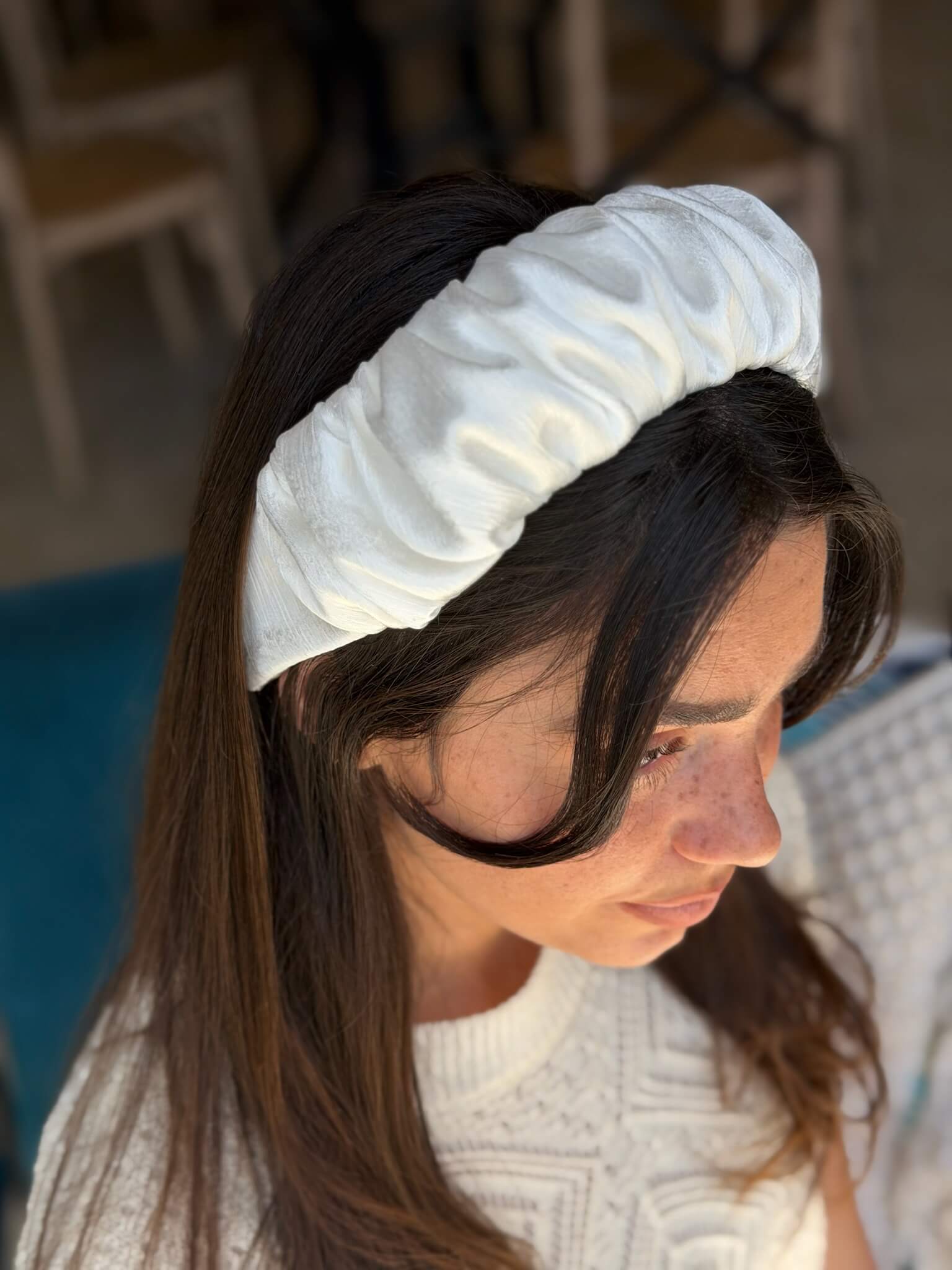 קשת לשיער שיפון מקומט שמנת מבריק