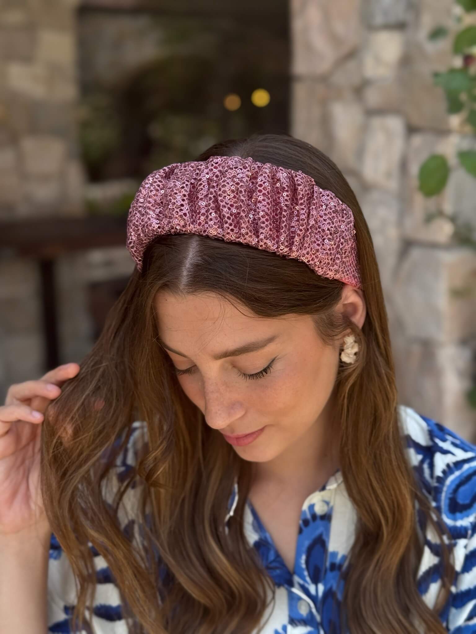 קשת לשיער פייט רשת עדין ורוד מעושן עתיק