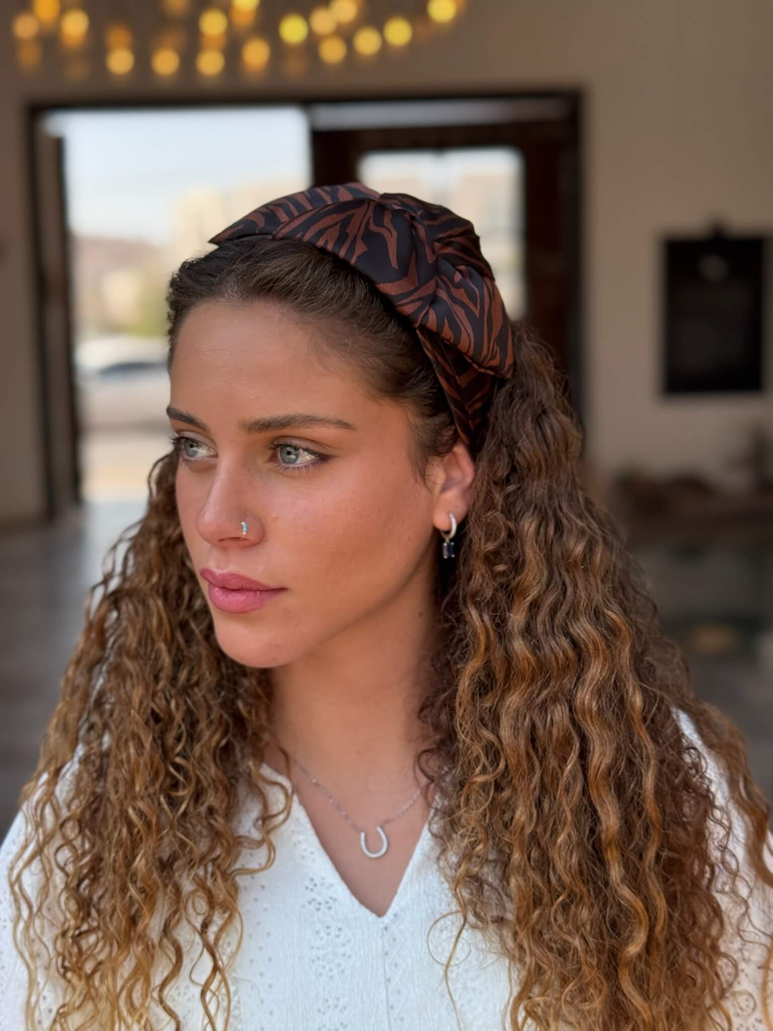 קשת לשיער שיפון זברה שחור וחום