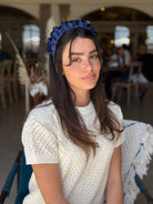 קשת לשיער שיפון מבריק כחול נייבי