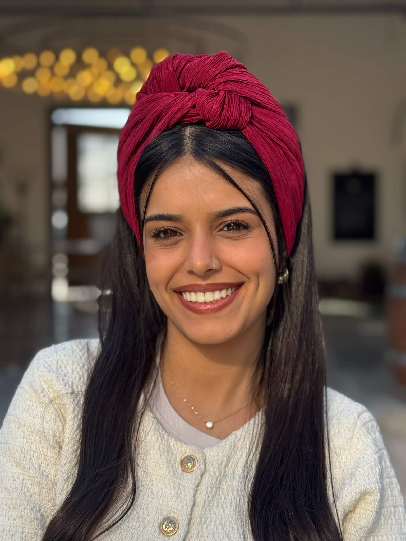 סרט קשירה לשיער מיני פליסה בורדו חלק