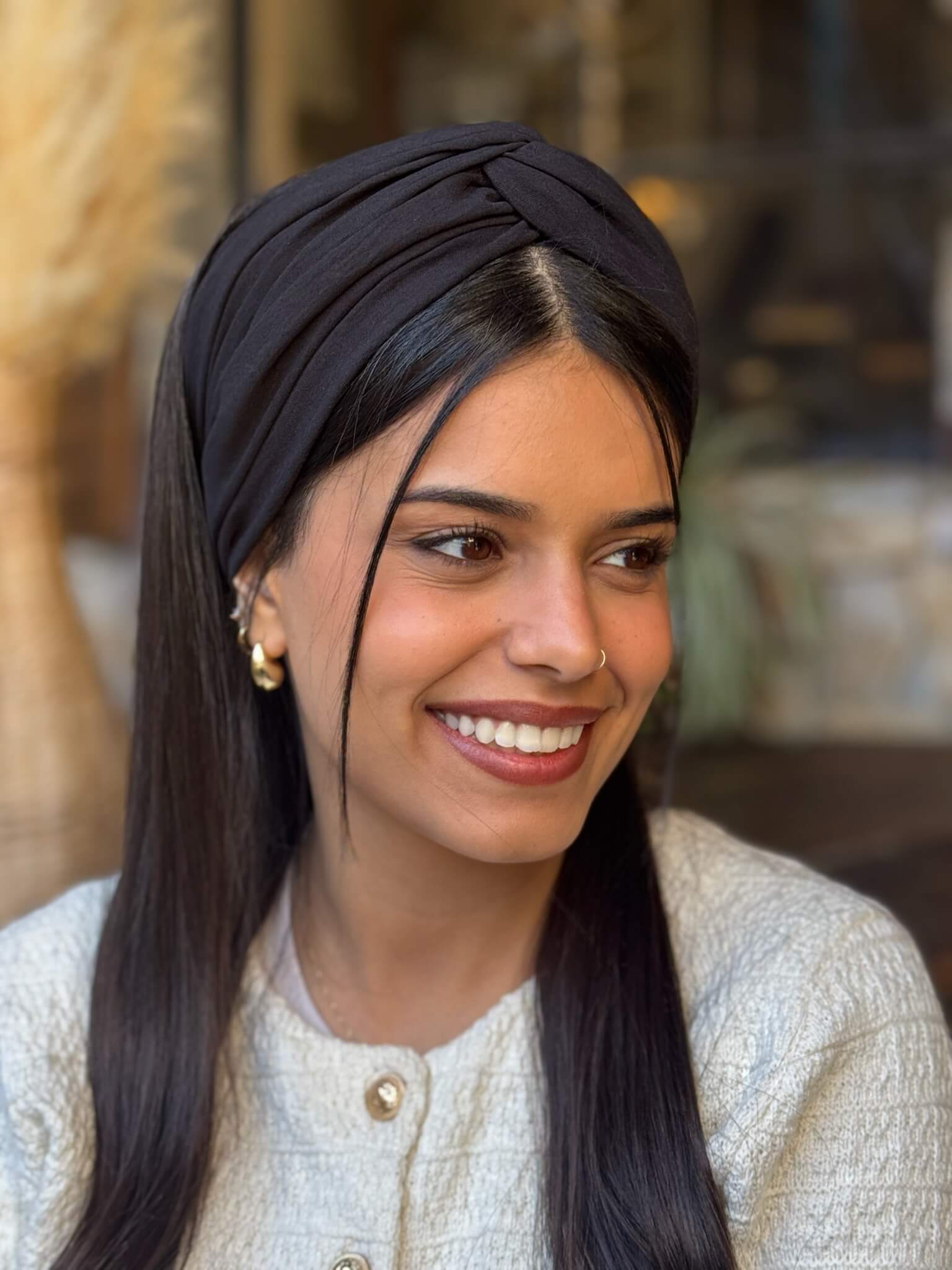 סרט לשיער שיפון שחור מט