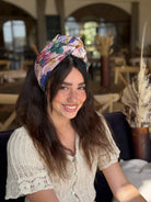 סרט קשירה לשיער קרושה ורקמה ציבעוני על בסיס ורוד עתיק