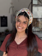 טורבן רקמה ופייטים צורות ציבעוני עם זהב