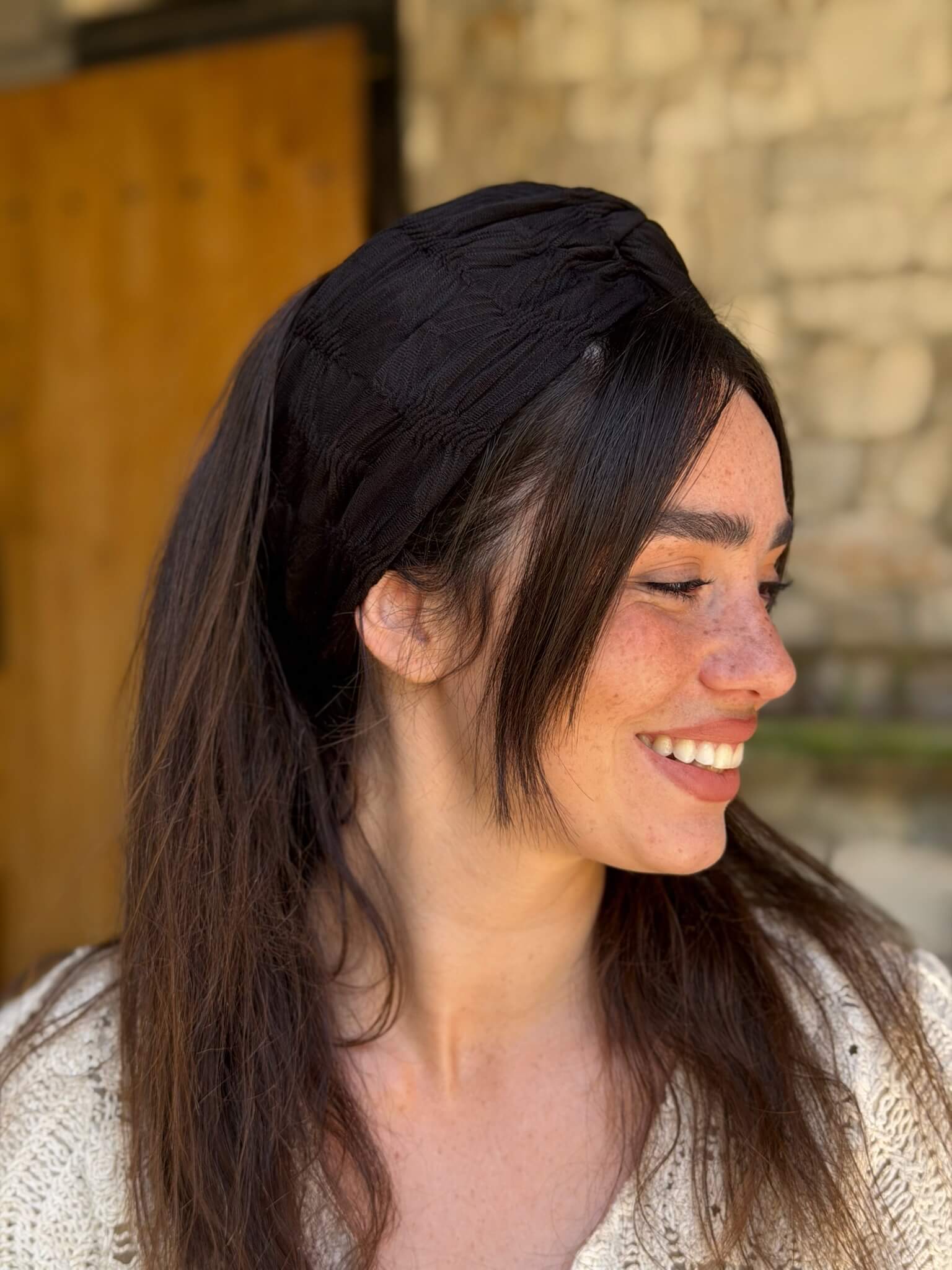 מיני טורבן שחור בד צדפות