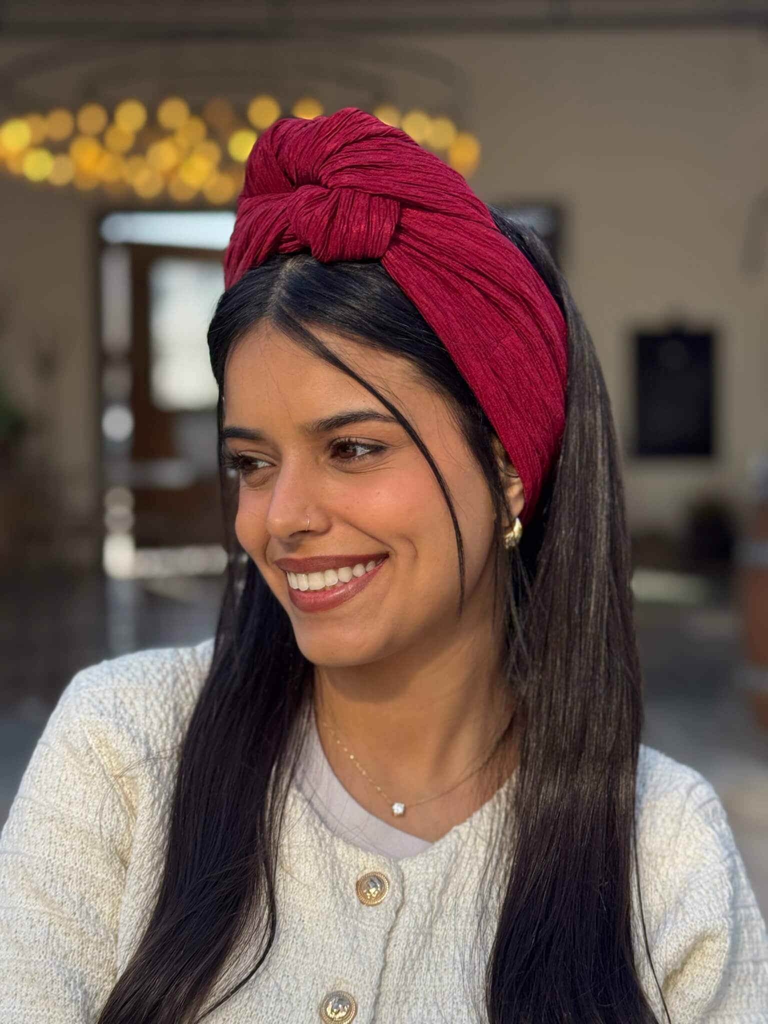 סרט קשירה לשיער מיני פליסה בורדו חלק
