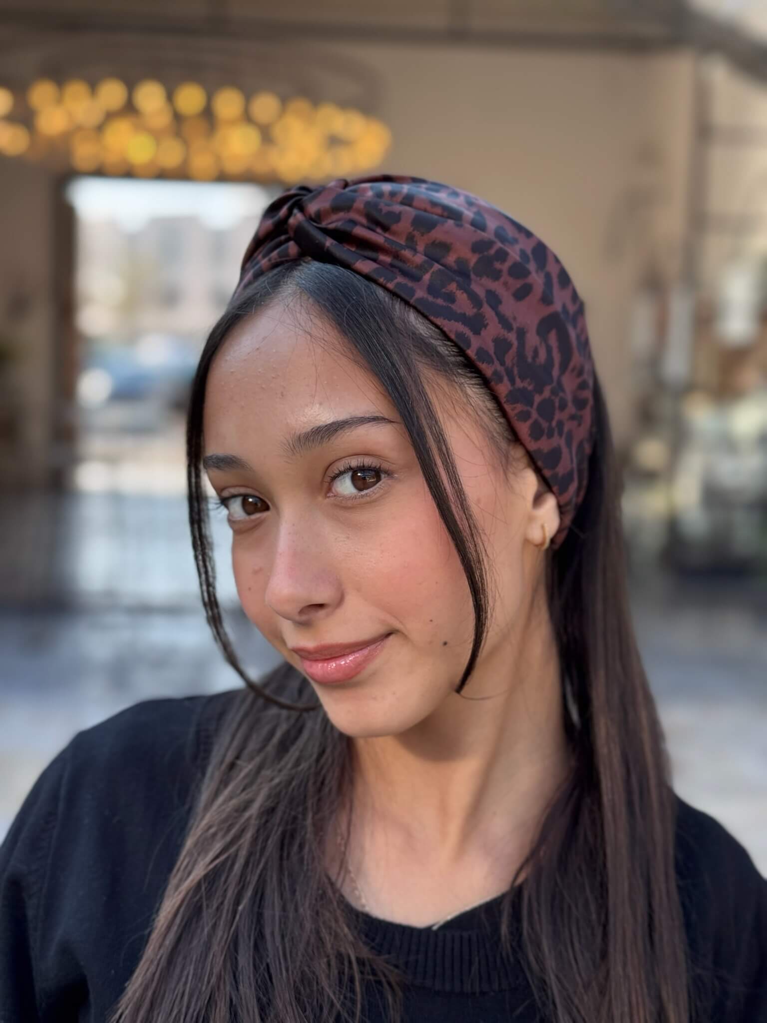 מיני טורבן שיפון מנומר חום ושחור
