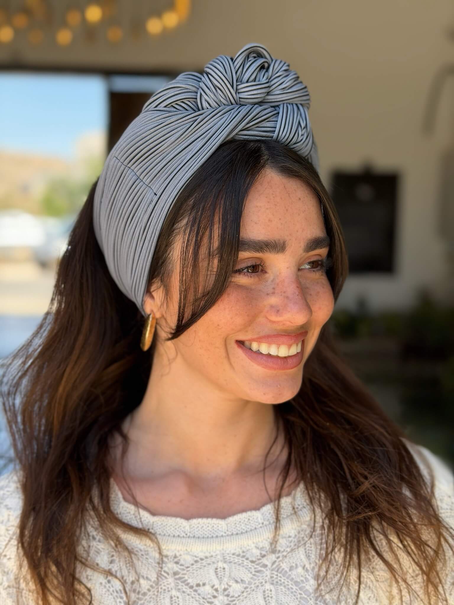 סרט קשירה לשיער בד ריבס תכלת מעושן ושחור