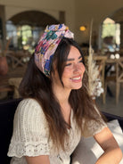 סרט קשירה לשיער קרושה ורקמה ציבעוני על בסיס ורוד עתיק