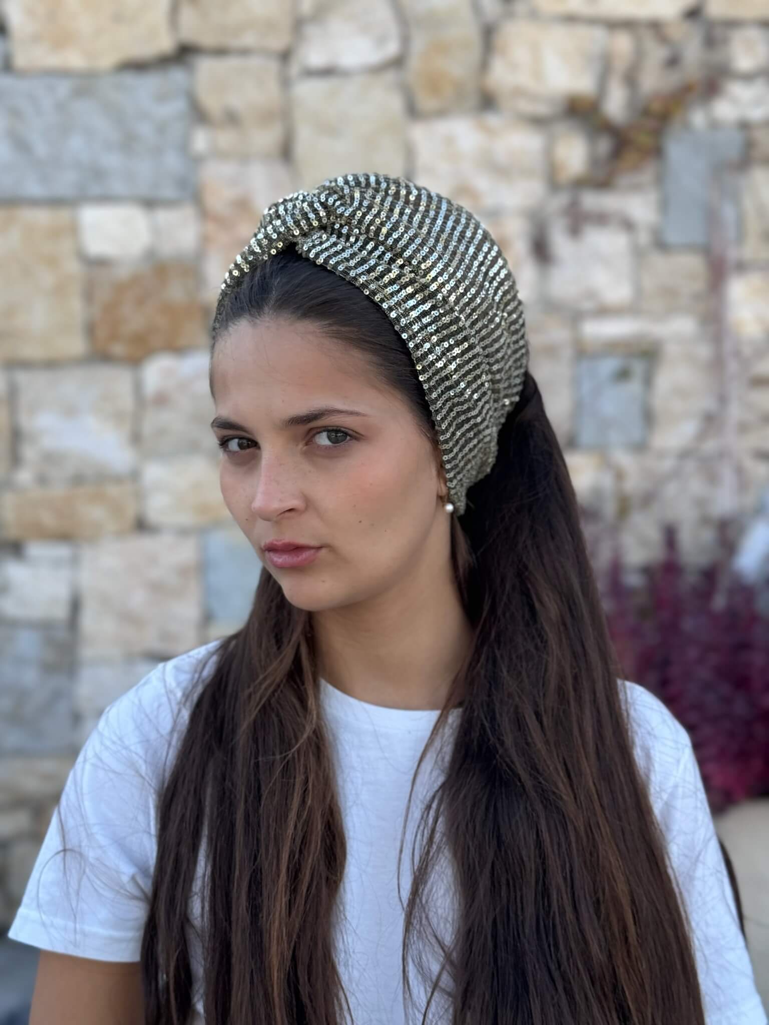 טורבן פייטים חום מוזהב